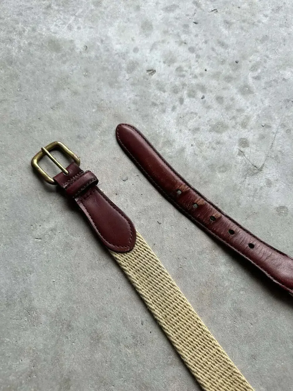 L.L. Bean Canvas and Leather Web Belt with Solid Brass Buckle